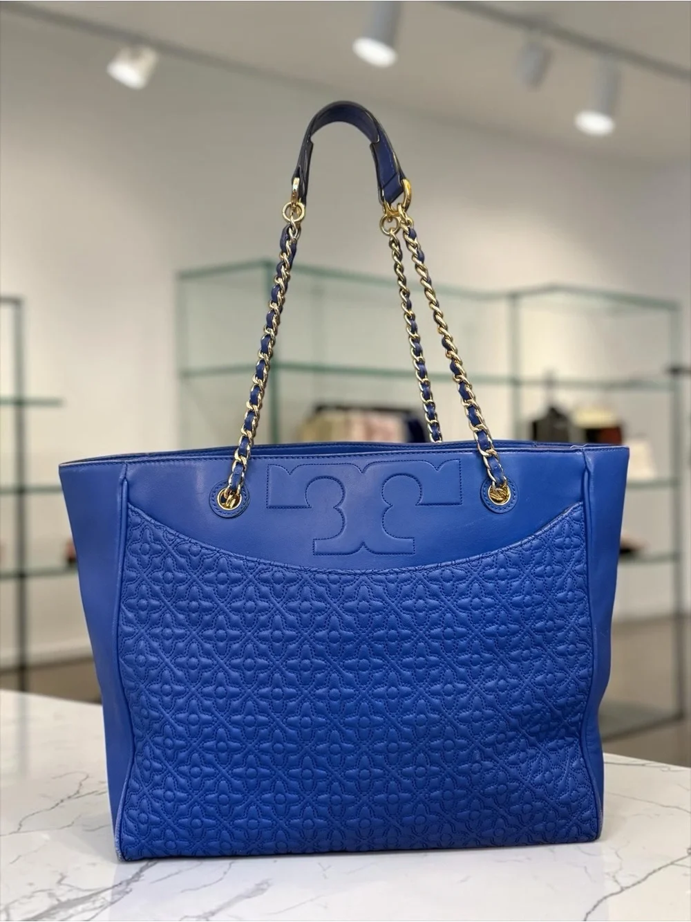 Tory Burch Bryant Tote in Royal Blue Quilted Leather